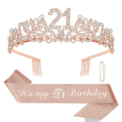 Semato rose gold 21st crown with rhinestones enhances photos and celebrations