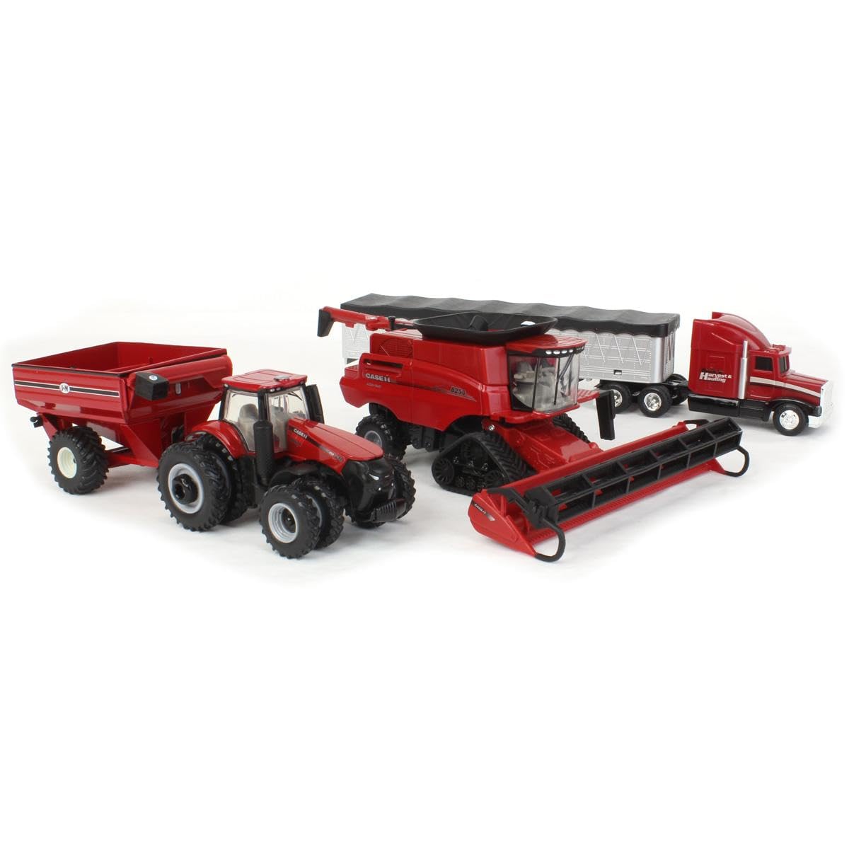 Semi tractor with grain trailer provides diorama-ready realism.