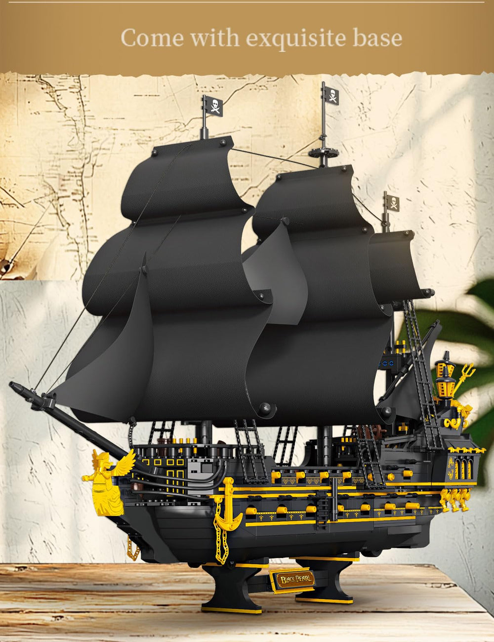 SEMKY Black Devil Pirate Ship detailed-sculpture highlights intricate craftsmanship for collectors.