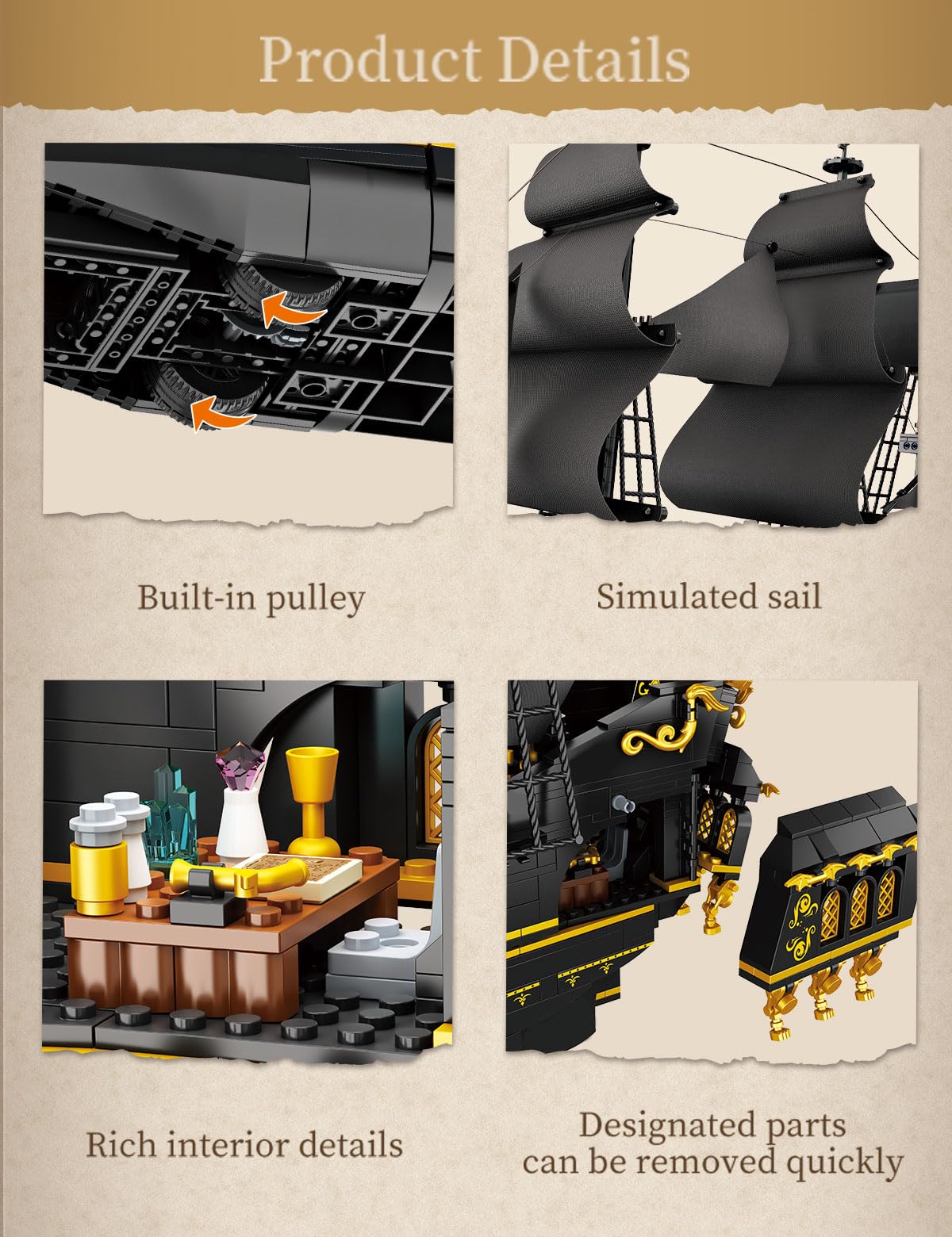 SEMKY Black Devil Pirate Ship wheels mechanism enables realistic movement.