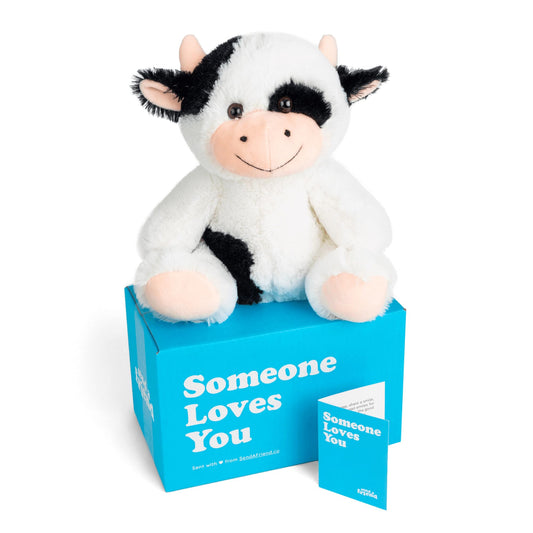 Cooper the Cow plush, 10 inches, soft and comforting for hugs from SendAFriend