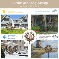 Senflame wind spinner close-up metal finish highlights weather-ready craftsmanship.