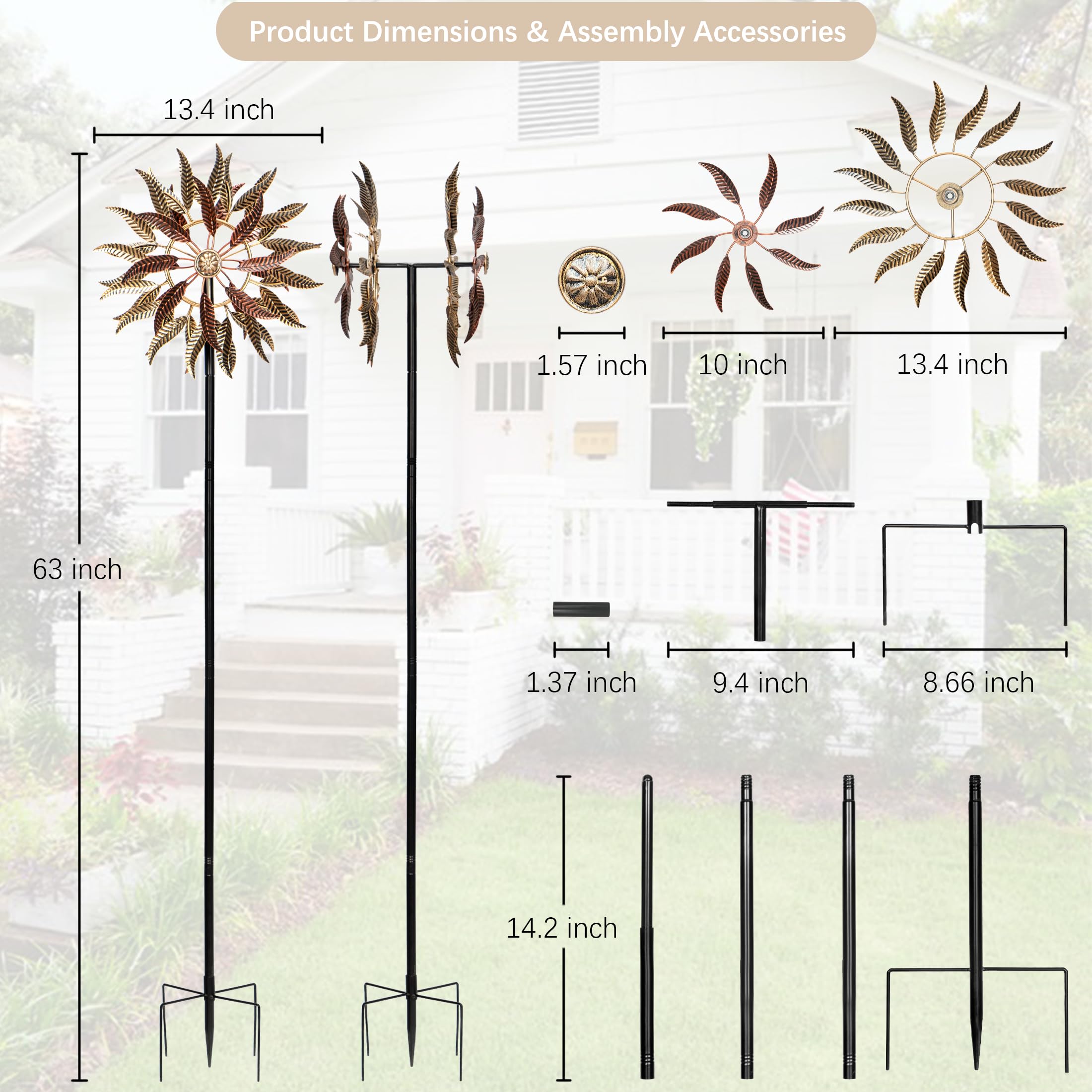 Senflame wind spinner large-dims 63-inch-tall 13-4-inch-wide demonstrates bold presence.
