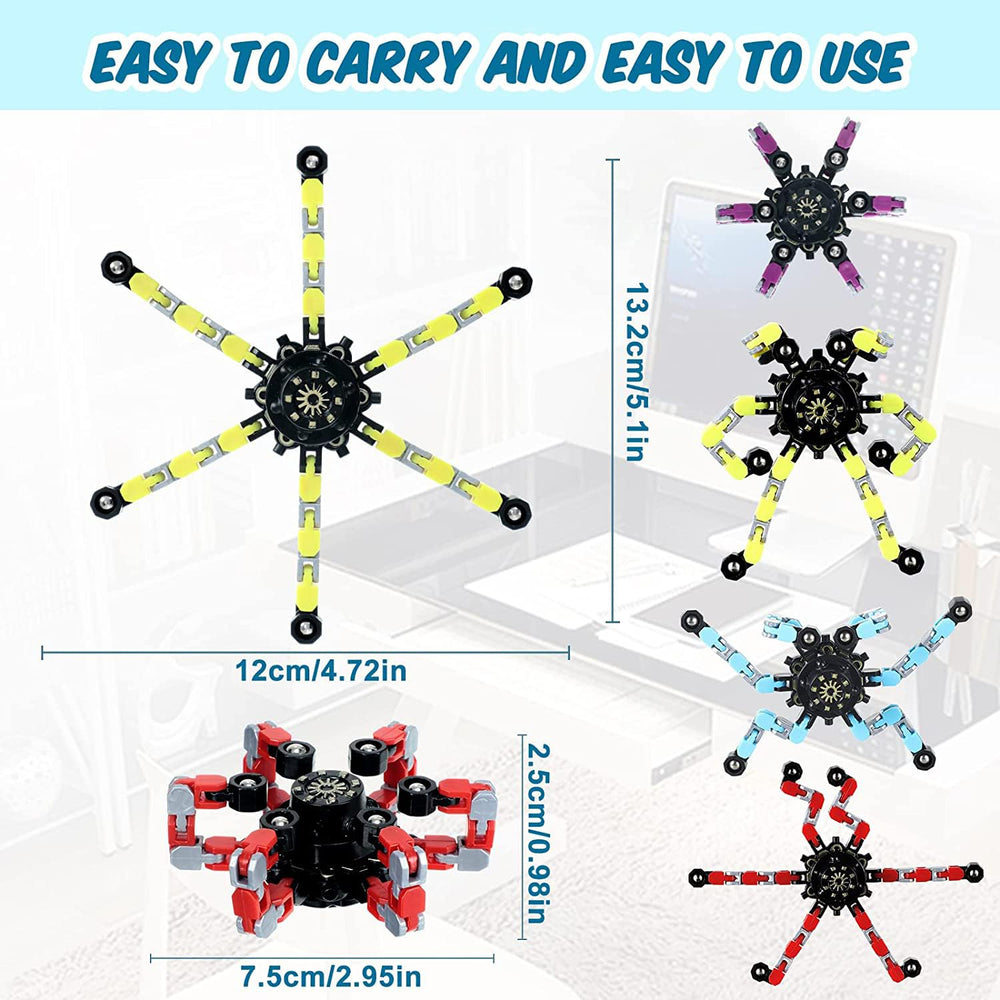 Sengtin spinning chain toy demonstrates adjustable links for creative shapes.