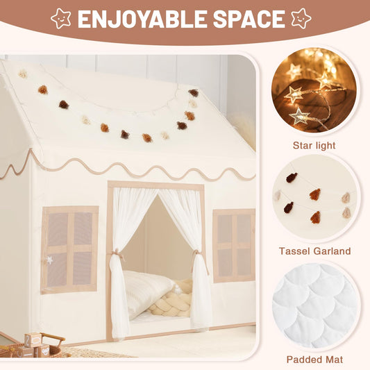 Senodeer play tent with mat offers comfy base for quiet reading.