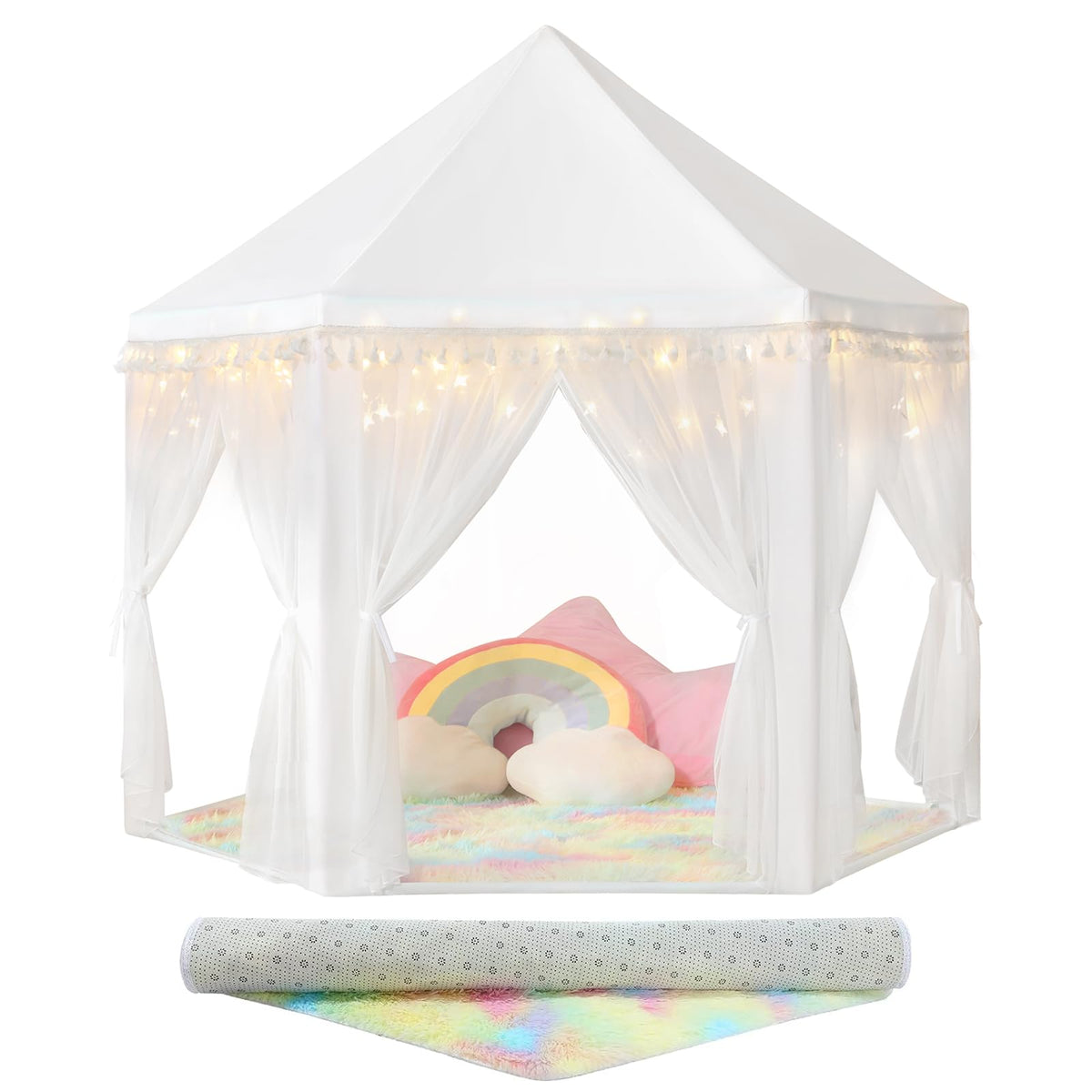 Senodeer Princess Tent with castle design creates an imaginative indoor play space.