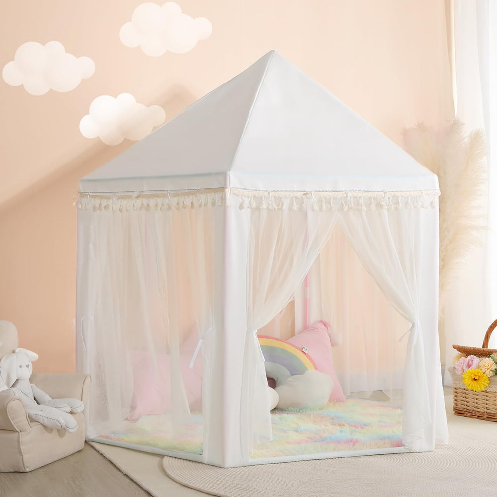 Senodeer princess tent 52x48 dimensions fit neatly in bedrooms or playrooms.