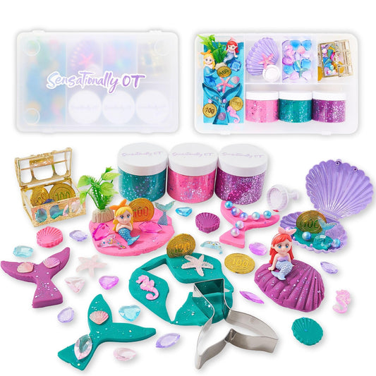 Sensationally OT Mermaid sensory dough kit with three jars for tactile play and fine motor skills.
