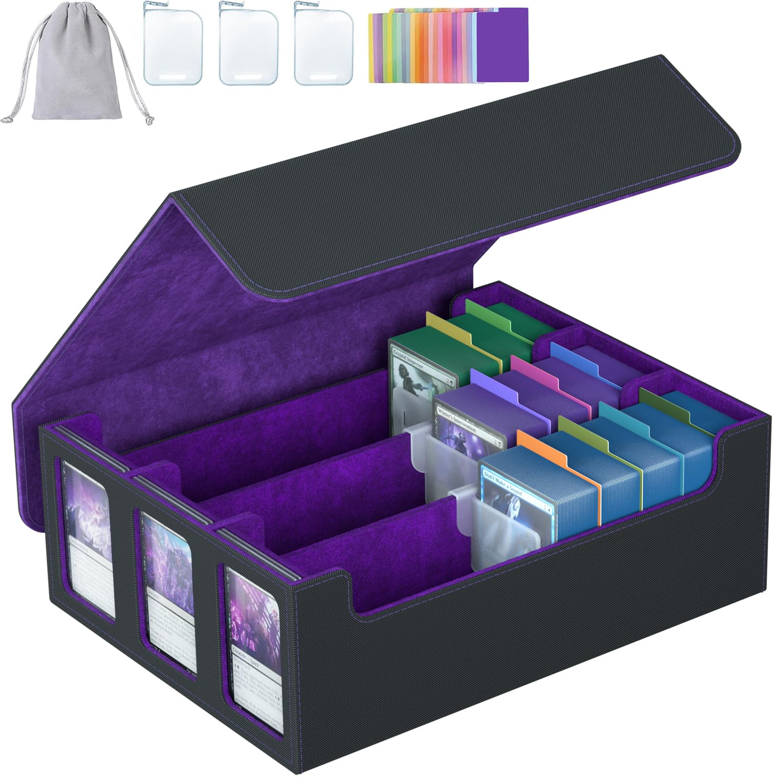 SENVINI 3-Row Card Storage Box exterior shows durable PU leather and generous capacity.