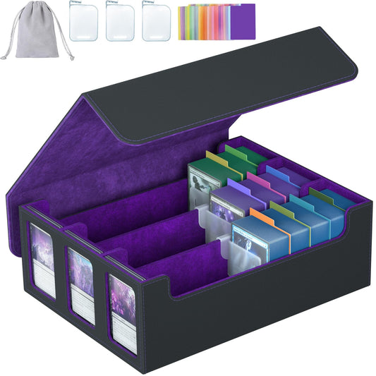 SENVINI 3-Row Card Storage Box exterior shows durable PU leather and generous capacity.