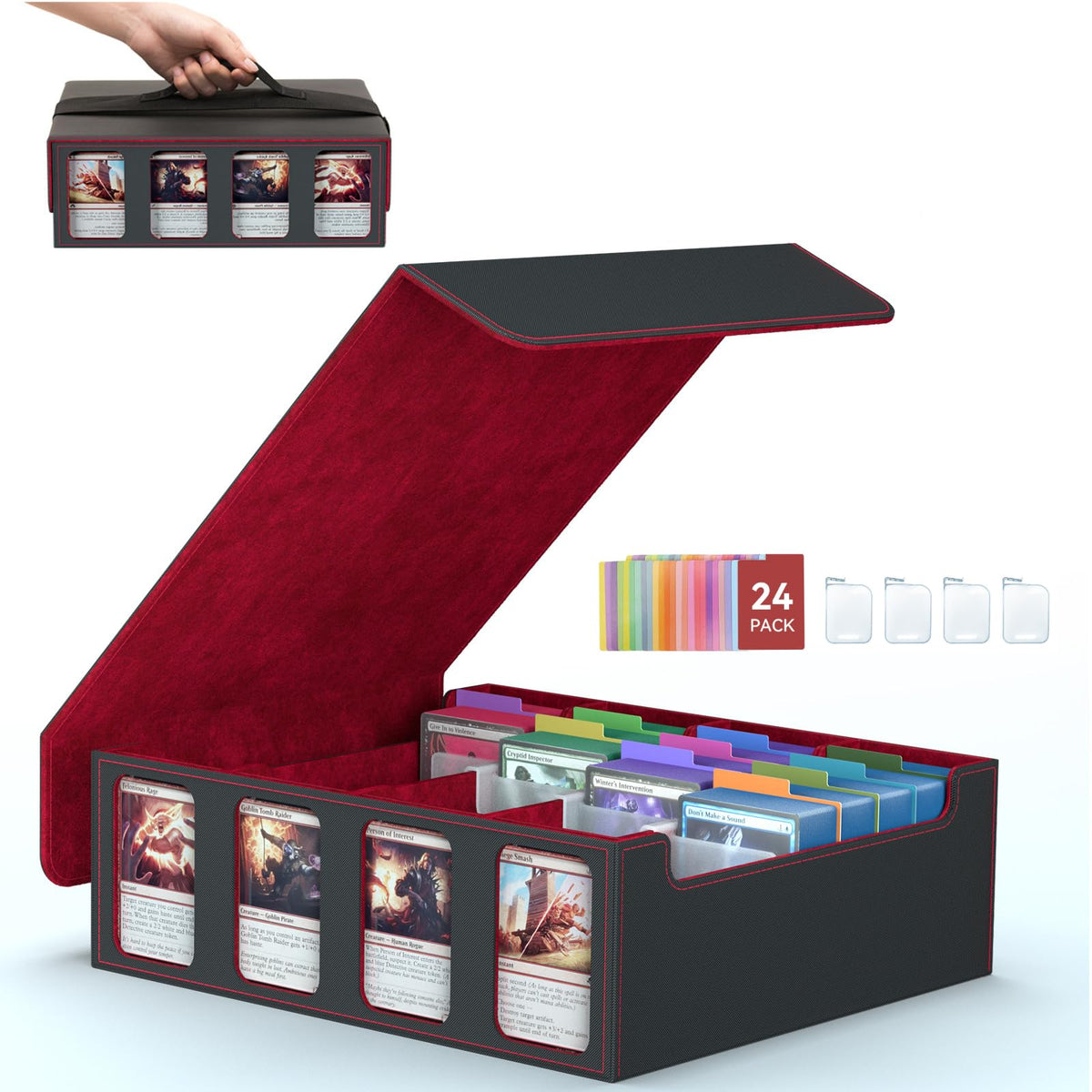 SENVINI 4-row card storage box neatly holds 3,200+ unsleeved cards for quick access.