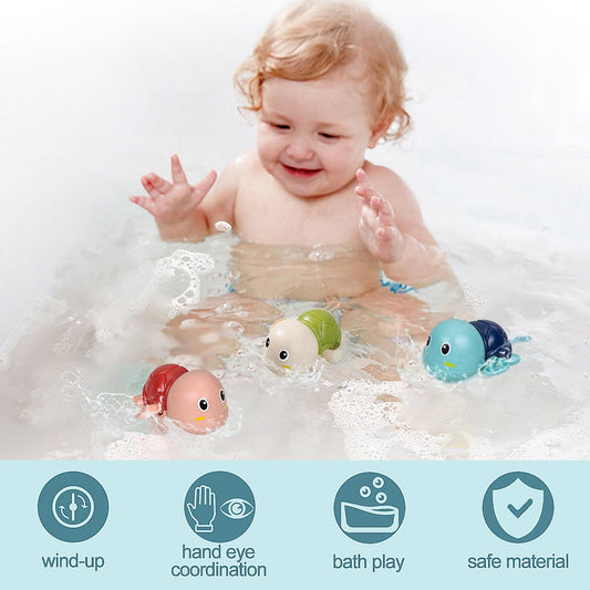 SEPHIX blue turtle swim toy in bath promoting cooperative play