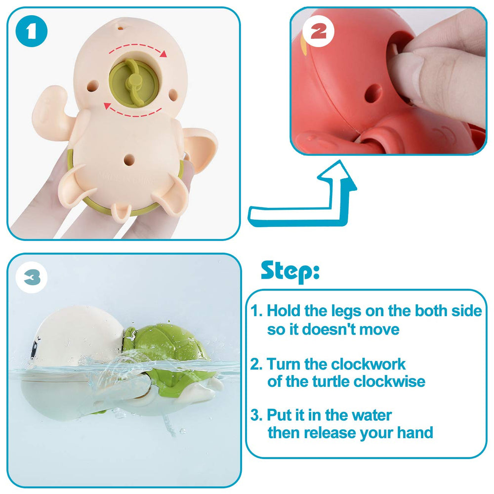 SEPHIX pink turtle swim toy in tub encouraging tactile exploration