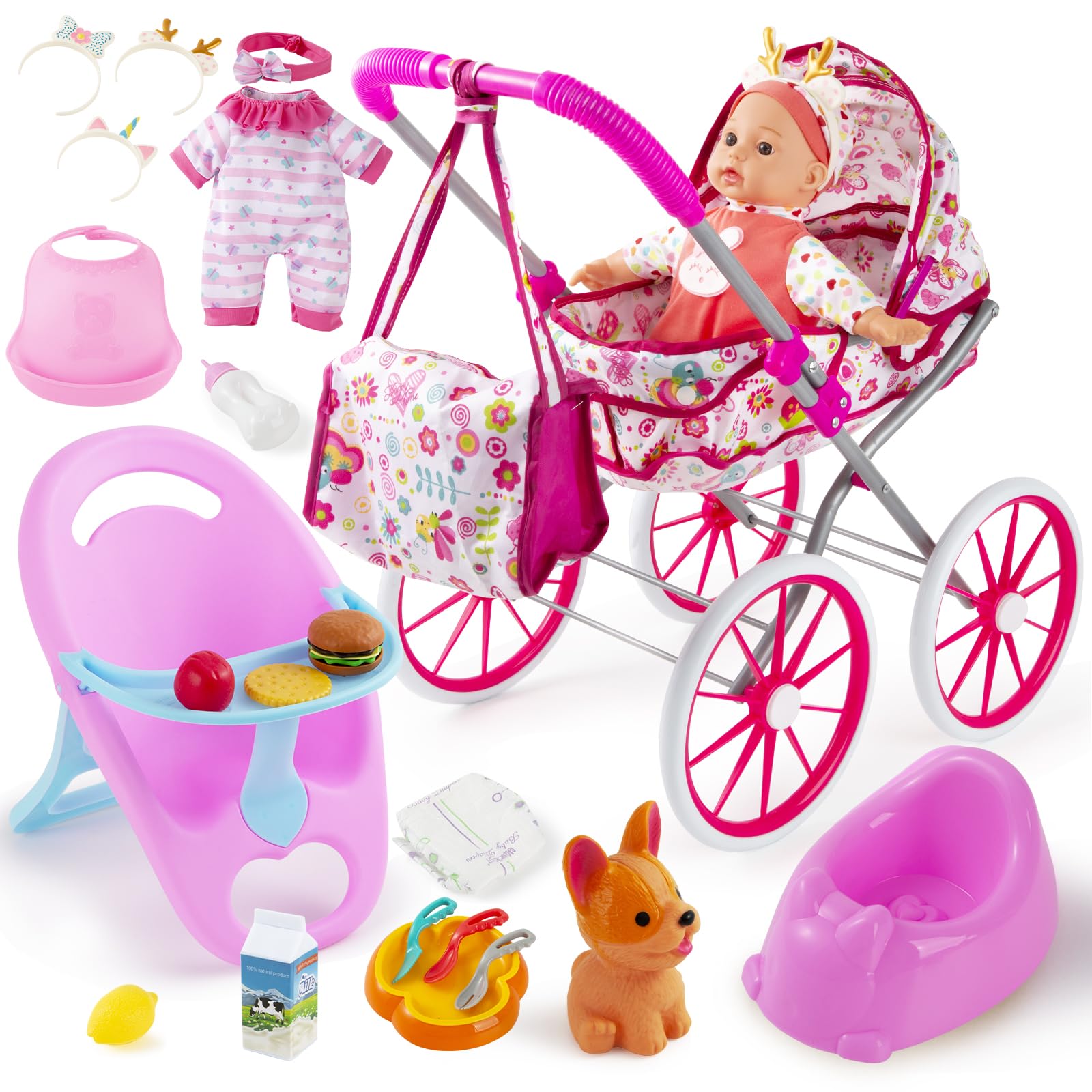 Seppacio baby doll stroller folded for easy storage and transport.