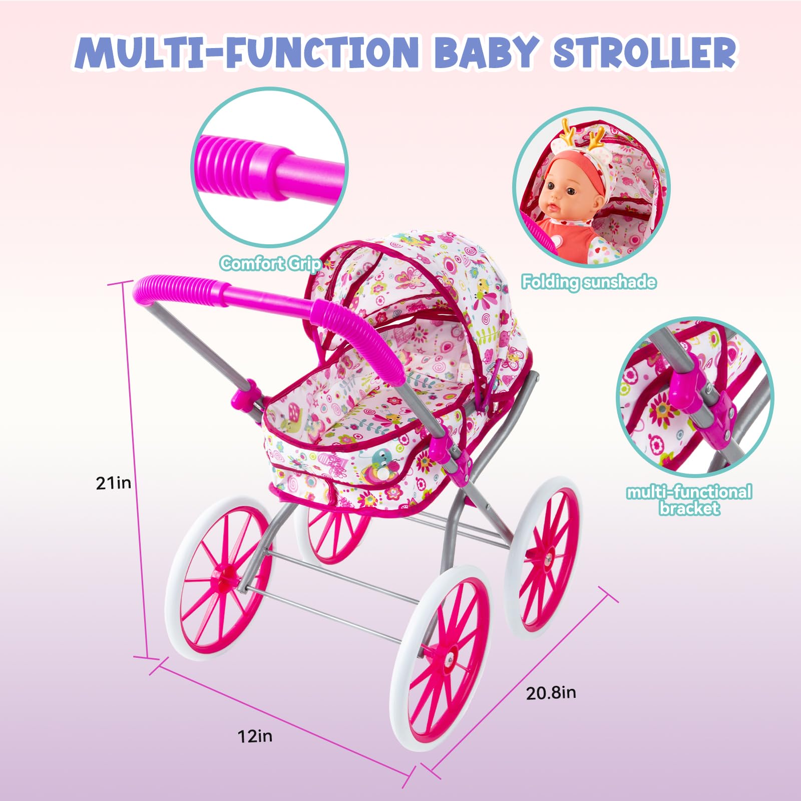 Seppacio stroller with retractable sunshade for outdoor adventures.