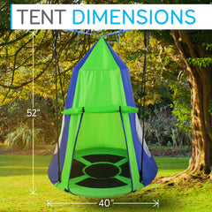 SereneLife green saucer swing tent with rope straps for safe backyard play