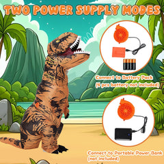 Servllcell inflatable dino costume fan and battery pack, essential for continuous inflation.