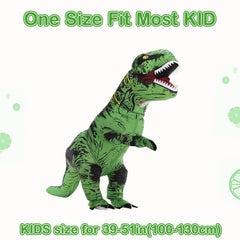 Servllcell green dinosaur costume with visible fan and battery pack for quick inflation