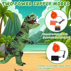 Servllcell green inflatable dinosaur at a festive party setting