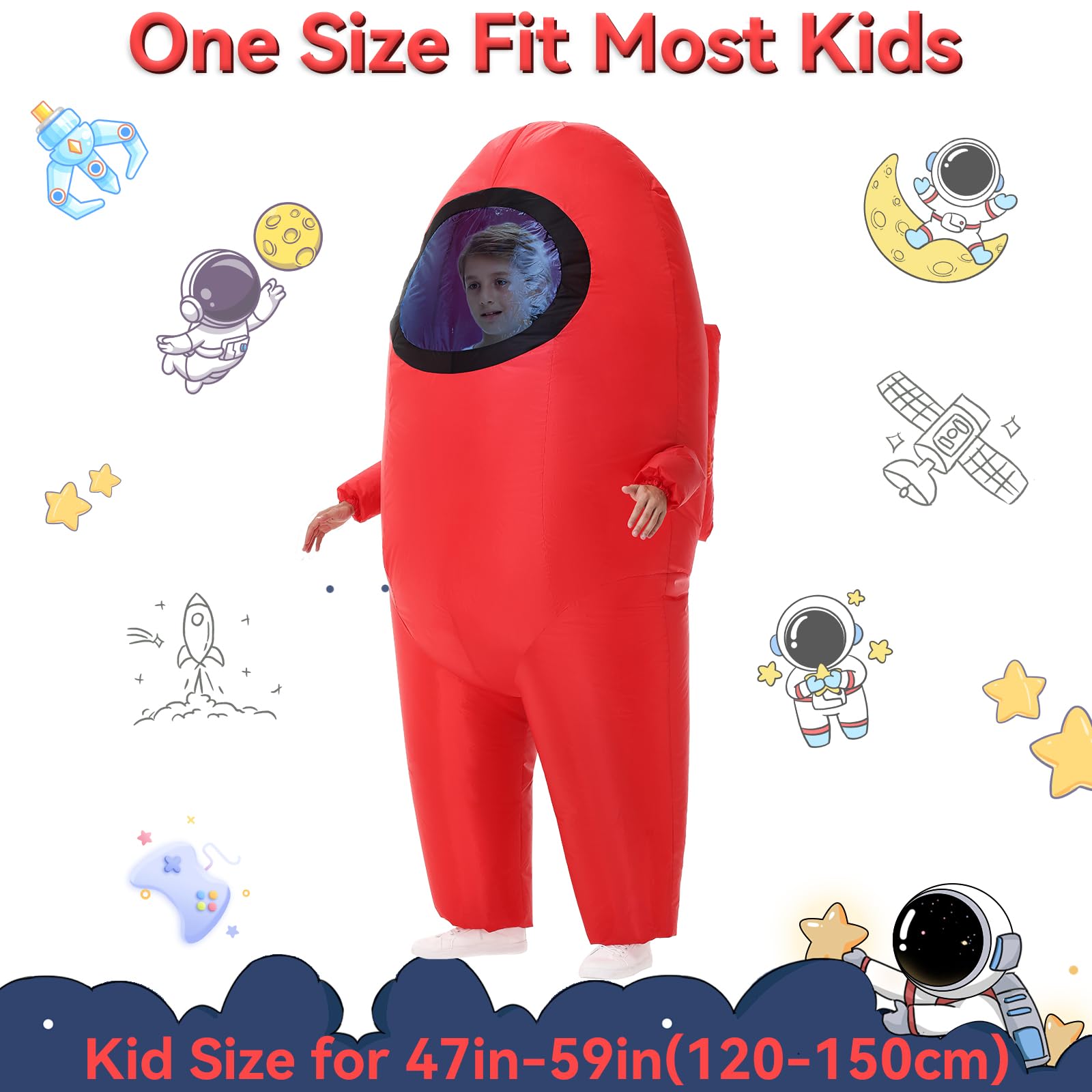 Servllcell space costume with blower enables quick inflation