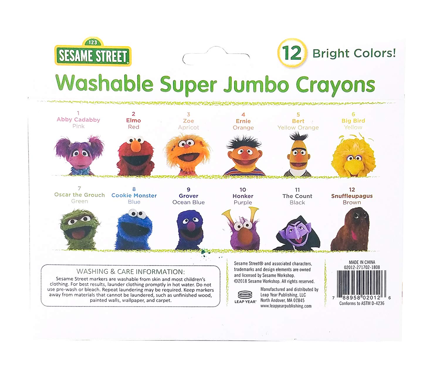 Sesame Street crayons in a resealable box, travel-friendly and classroom-ready.