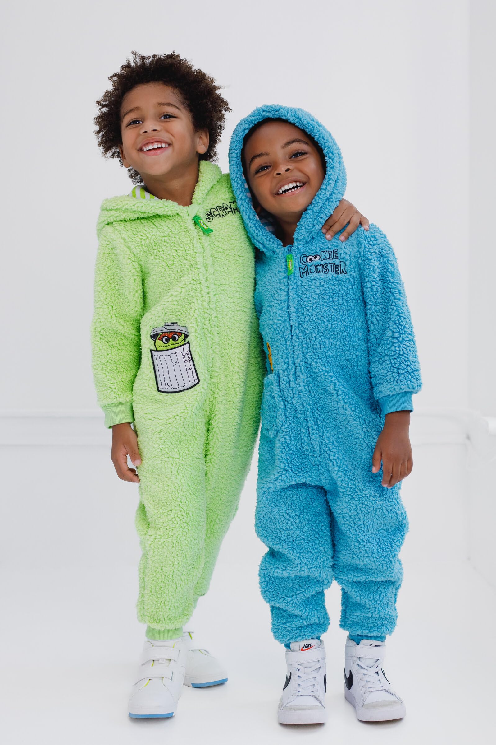 Sesame Street Oscar zip-up front simplifies dressing at home.