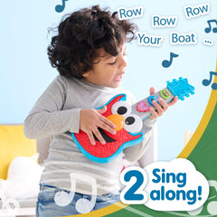 Buttons close-up, three modes activate music and character sounds.