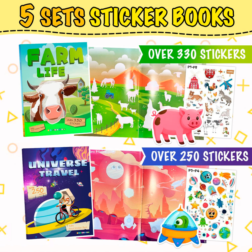 Sets of 5 Farm Life sticker book cover supports quiet time and creative storytelling.