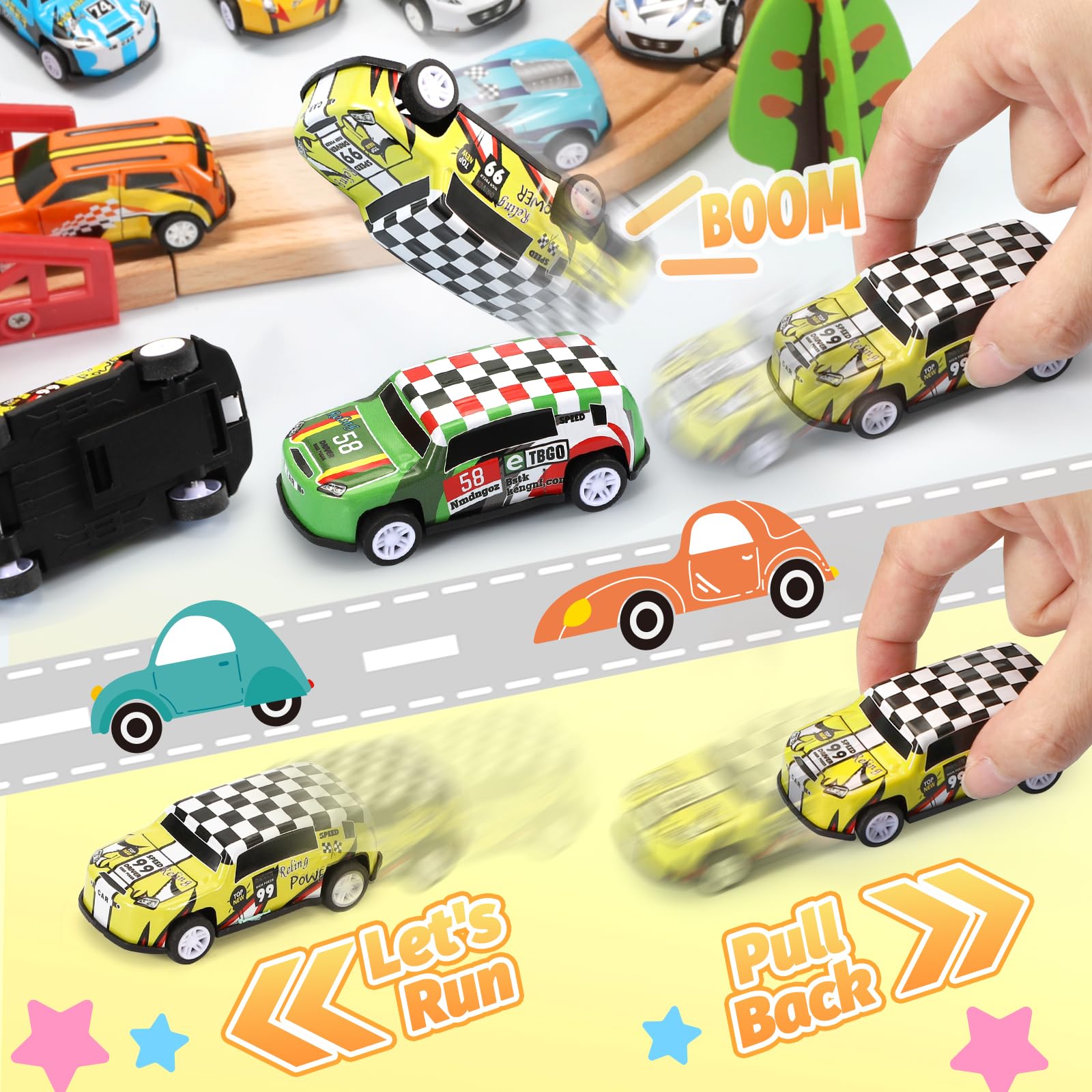 SevenQ durable pull-back cars with smooth wheels for quiet indoor racing.