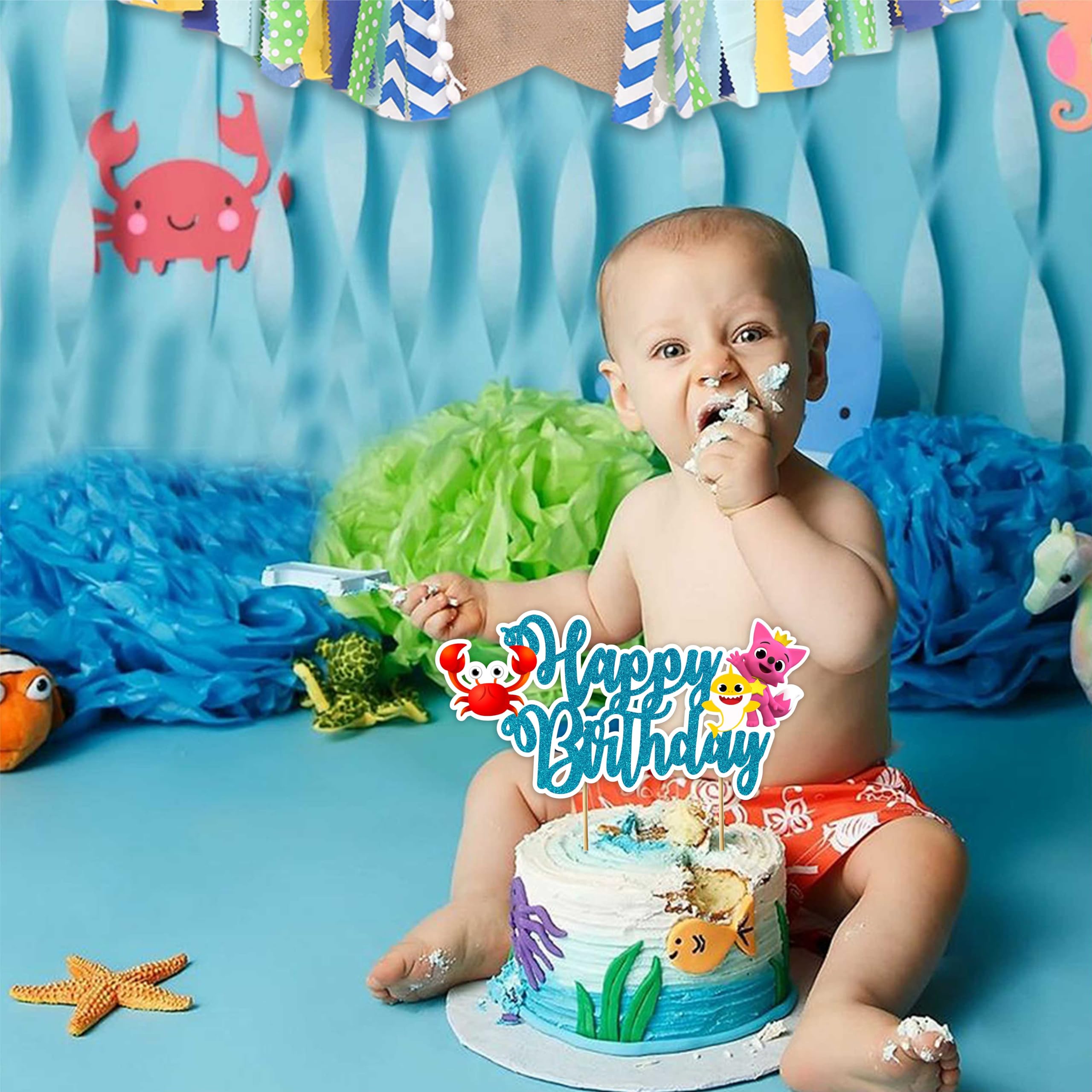 Seyal Colorful Shark Theme Cake Decor brightens party desserts and memories