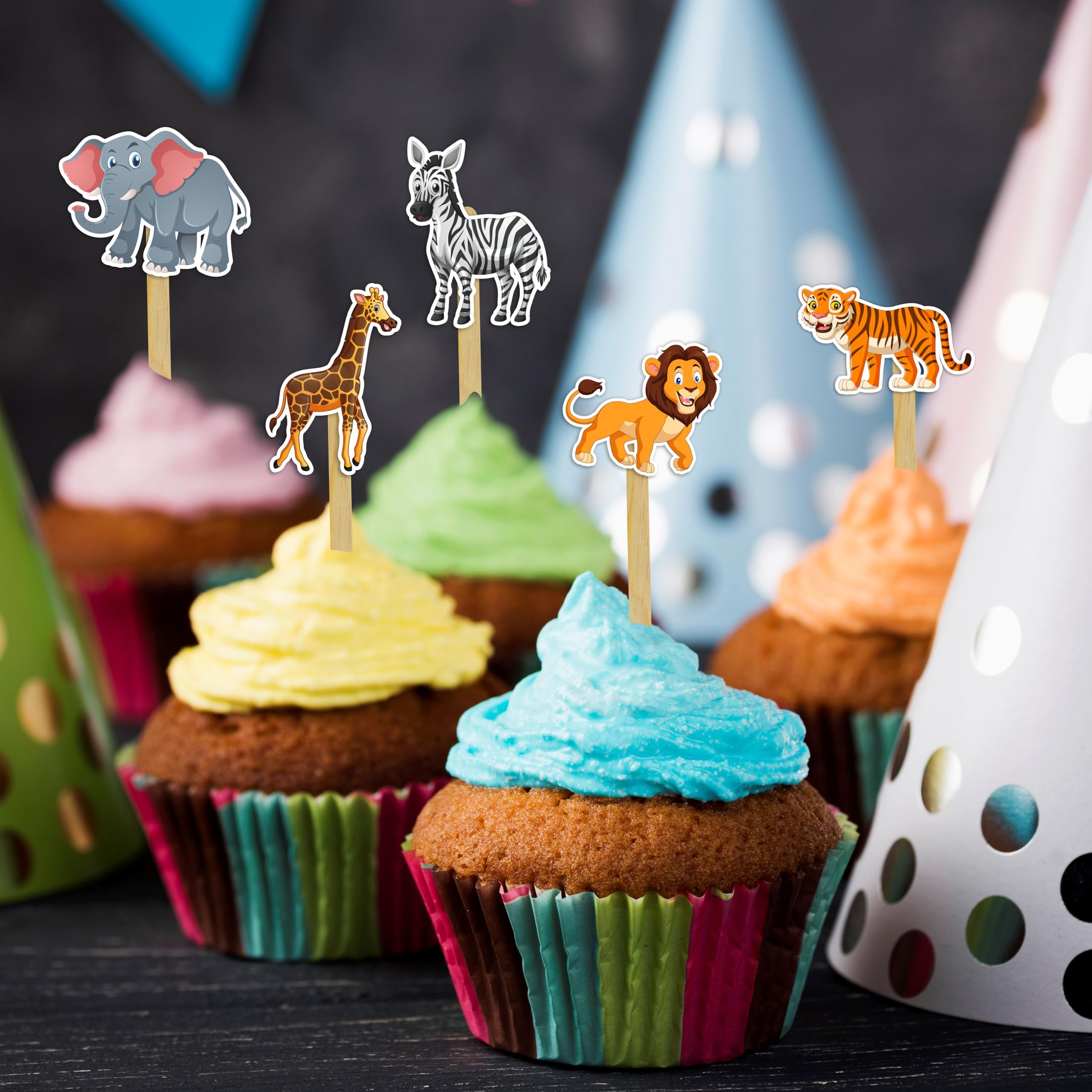 Seyal Jugle Safari Cupcake Topper pairs with animal decor for festive tables.