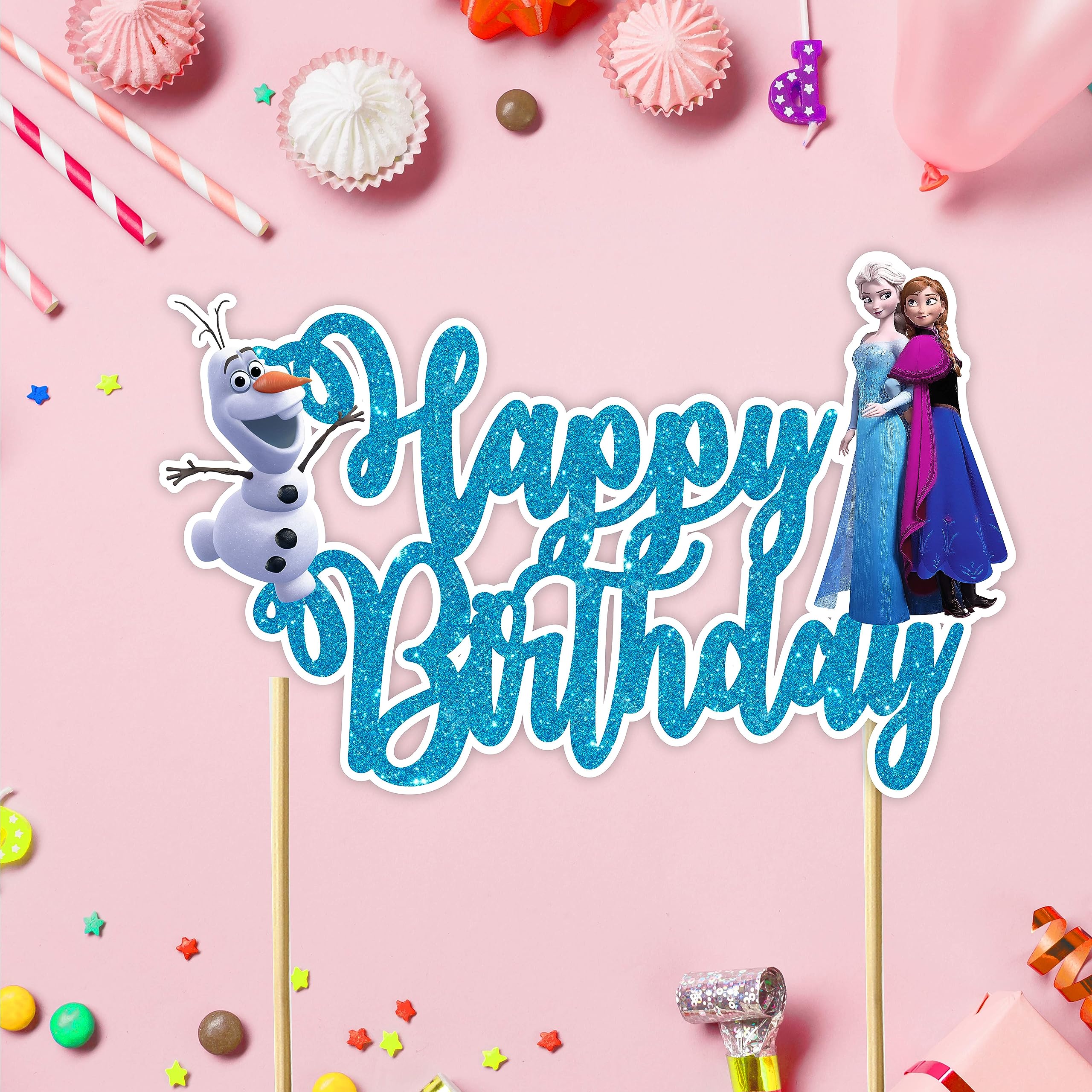 Seyal Frozn Happy Birthday Topper Ana figure brings warmth to celebrations.