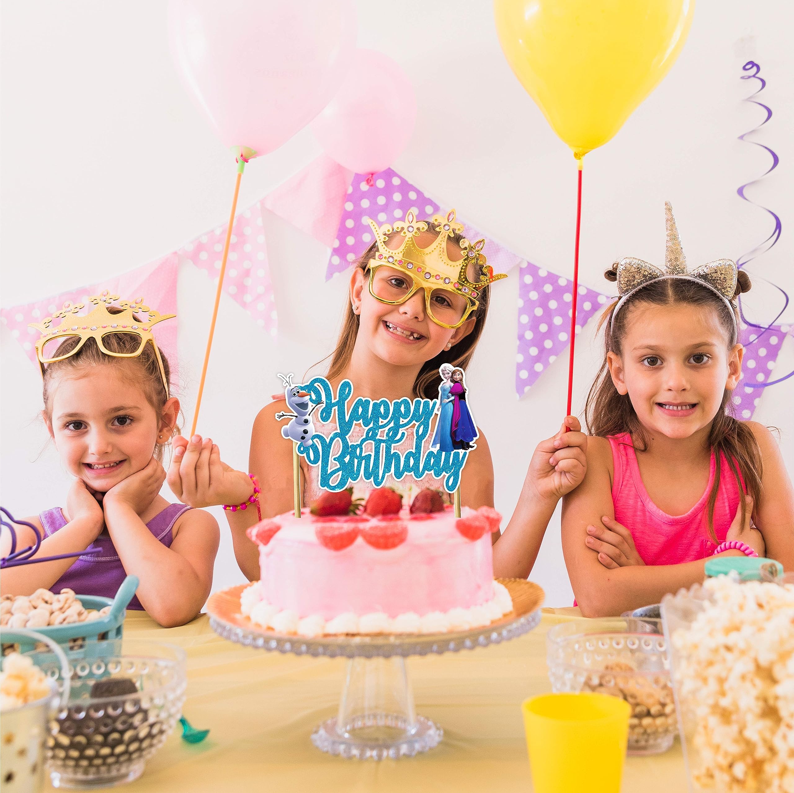 Seyal Frozn Happy Birthday Topper Olf figure highlights frosty joy on cake.