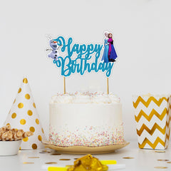 Seyal Frozn Happy Birthday Topper snowflakes detail enhances winter theme.