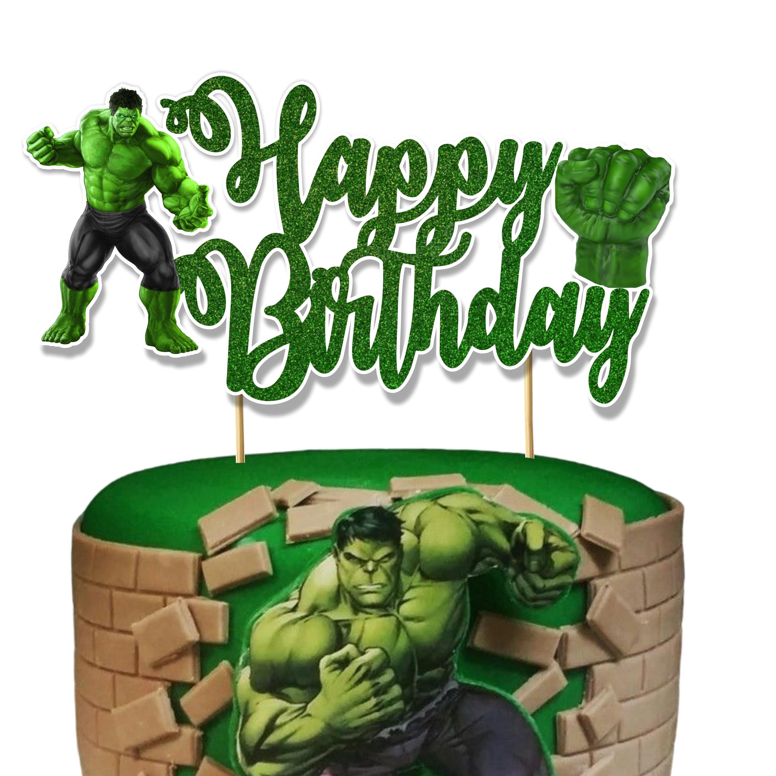 Seyal HLK Happy Birthday cake topper with green detailed illustration for festive cakes