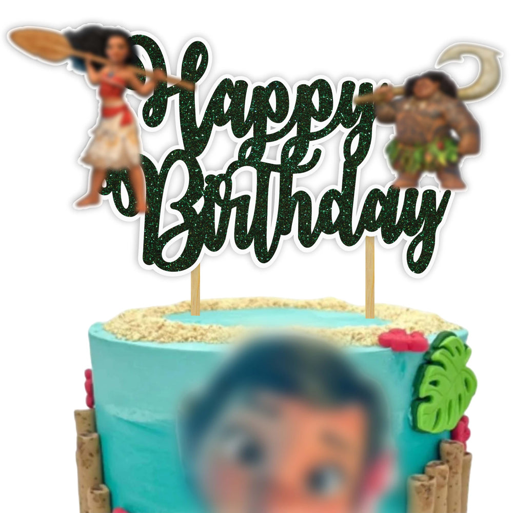 Seyal Mna Happy Birthday Topper on cake for an Island Princess party.