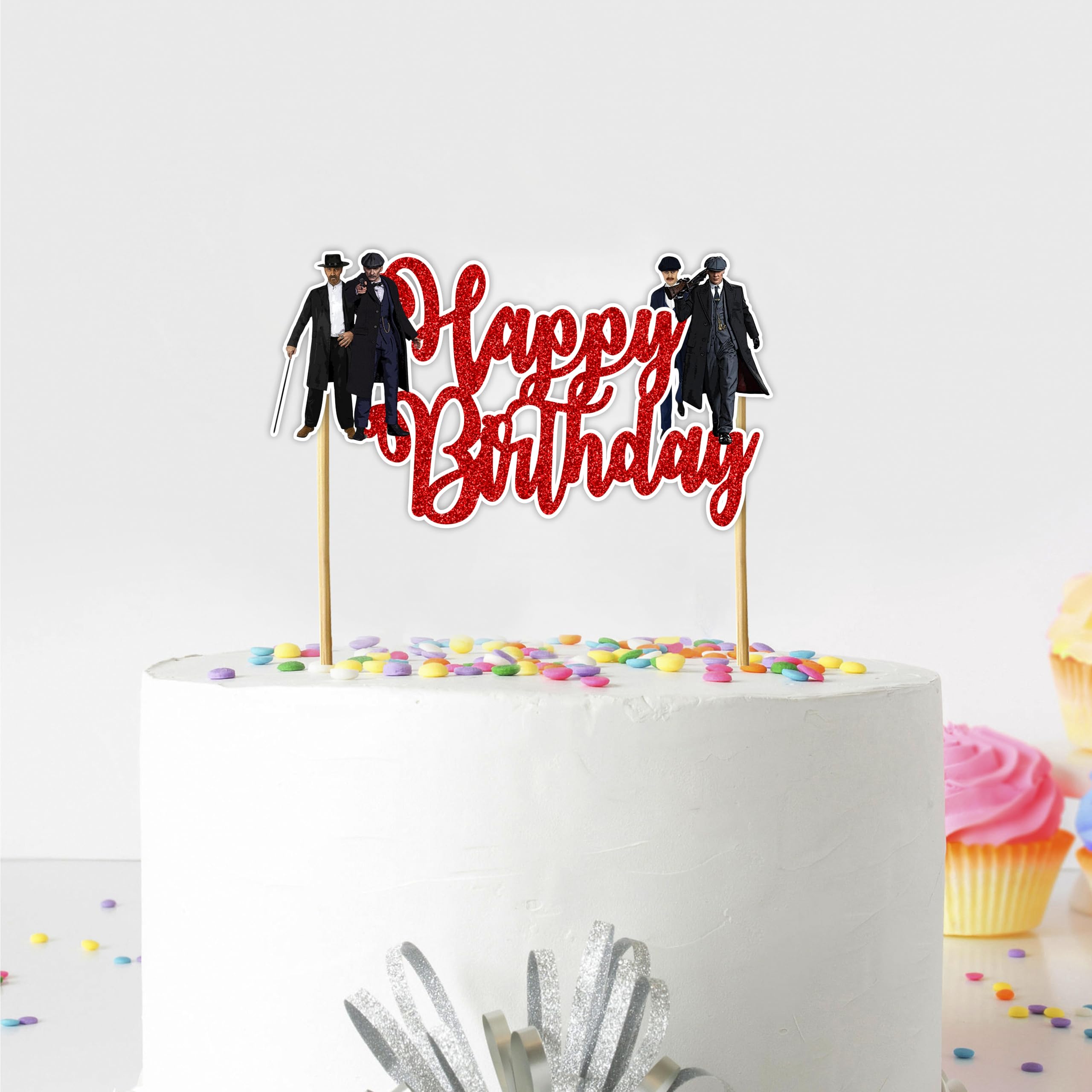Seyal Peaky Blindrs Happy Birthday Topper front view elevates cake presentation