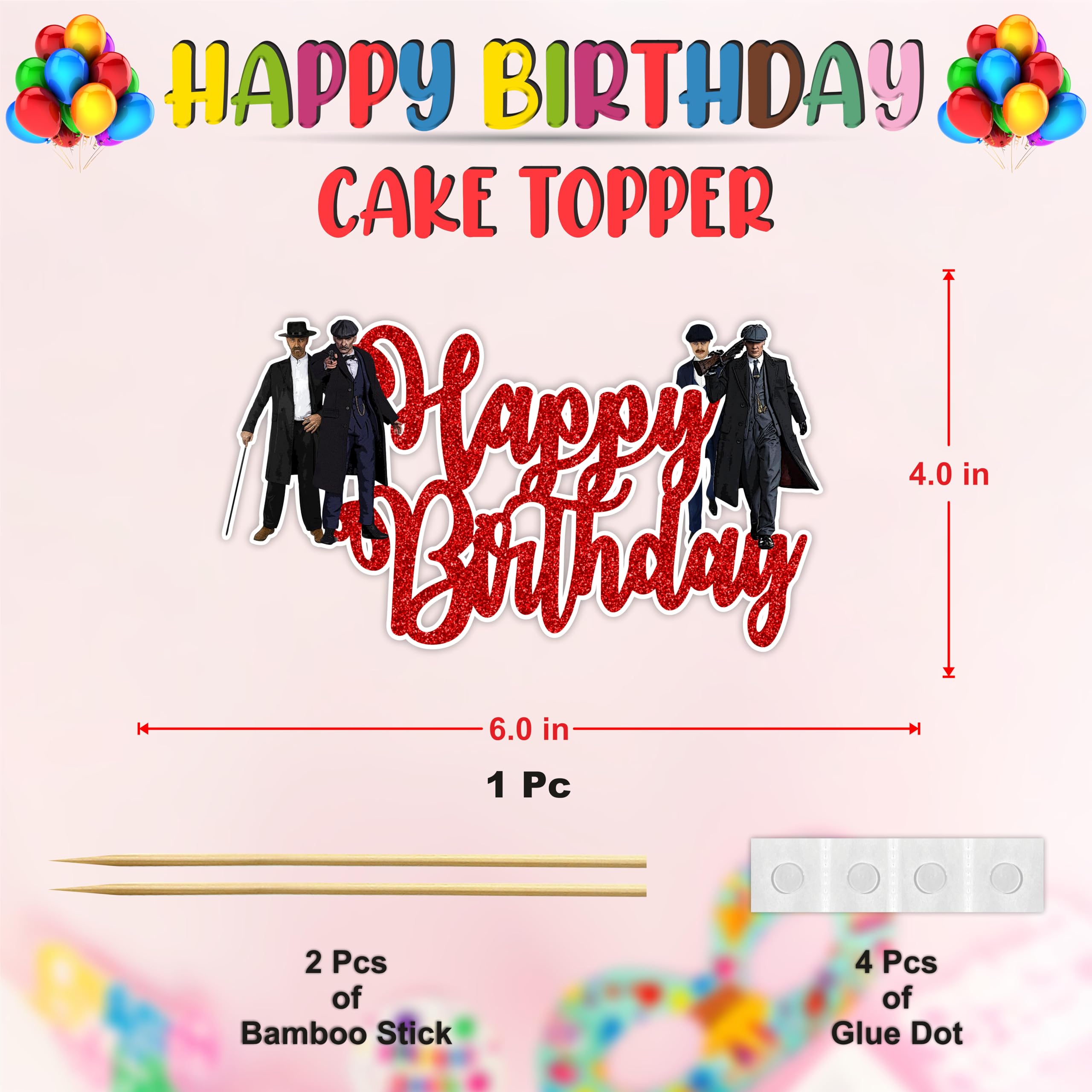 Seyal Peaky Blindrs Happy Birthday Topper side detail highlights dramatic vintage styling