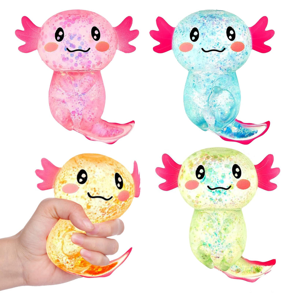 Sezua axolotl squishy stress ball pink in hand for tactile relief