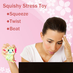 Sezua axolotl squishy close up shows soft touch surface for stress relief