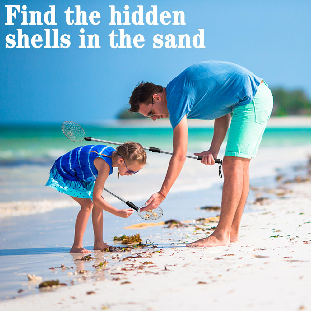 Sfcddtlg beach scoop stainless steel mesh captures sand while showing shells