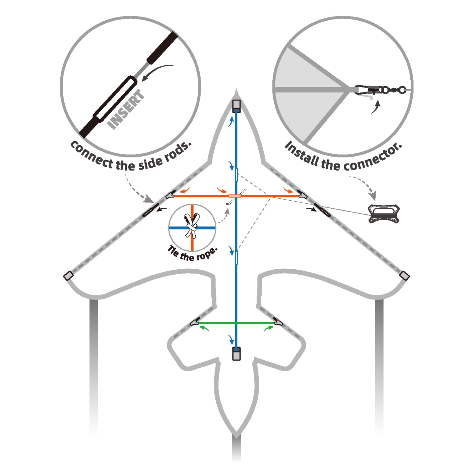 SGftre airplane kite features a colorful pattern for high visibility and fun.