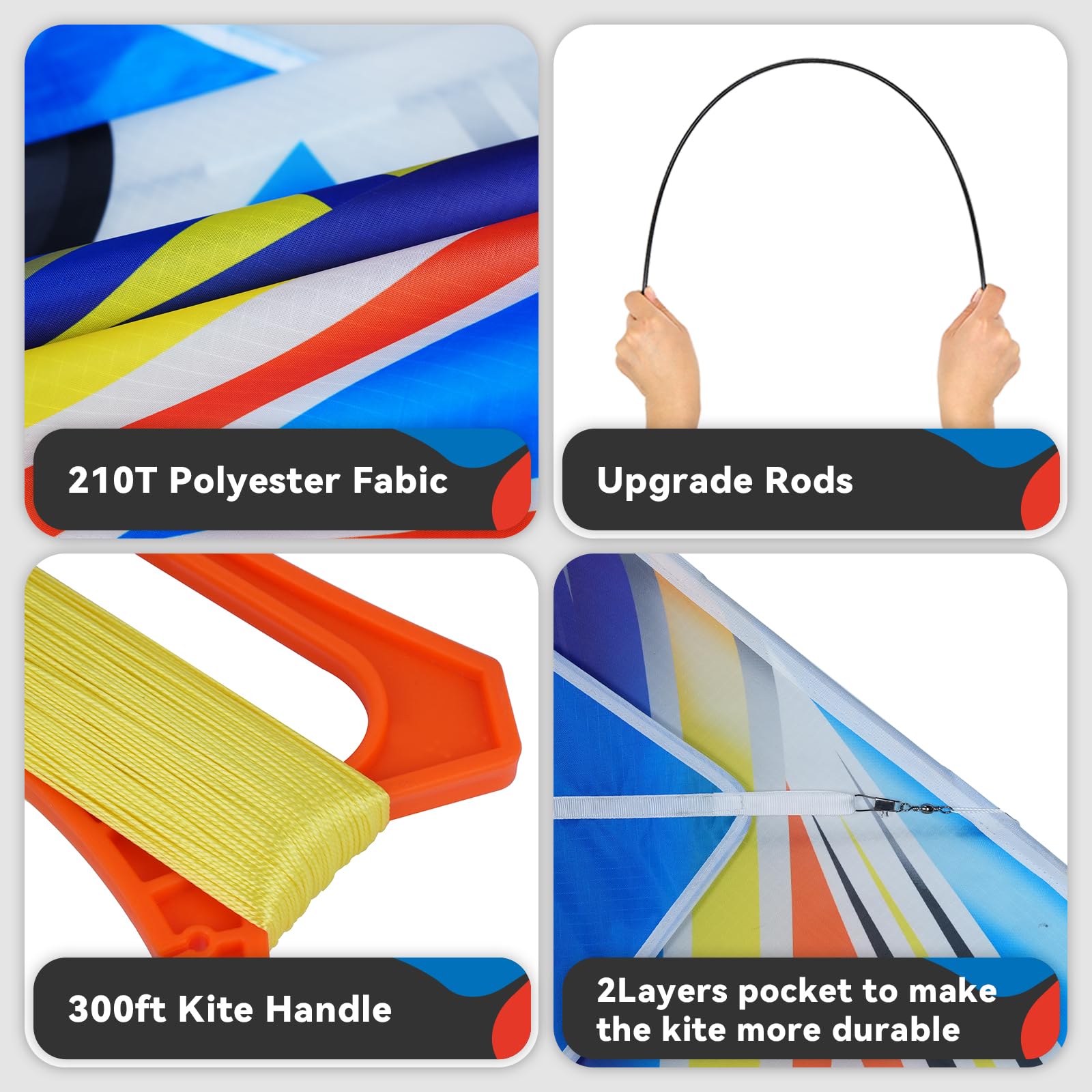 SGftre airplane kite with fiberglass frame offers durability and lightness for travel.