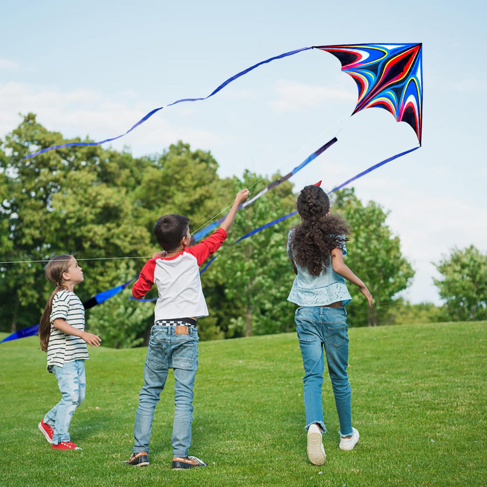 SGftre blue large delta kite built with durable fiberglass rods.