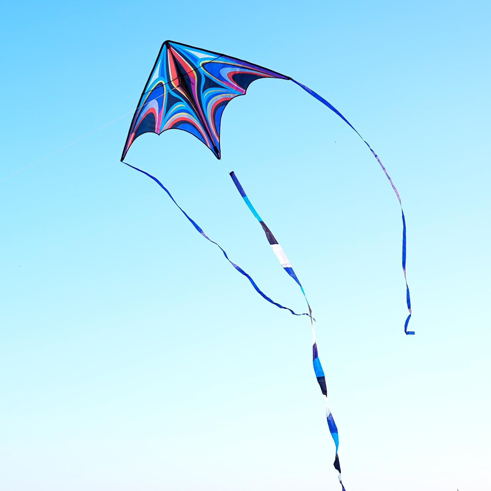 SGftre blue large delta kite ready for high-altitude flights.
