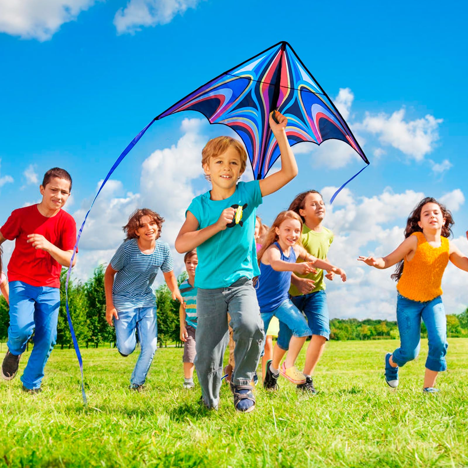 SGftre blue large delta kite is lightweight and portable for travel.