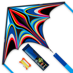 SGftre blue large delta kite soaring in open sky, easy for beginners.