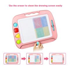 Magnetized stamps connect securely for mess-free drawing sessions.