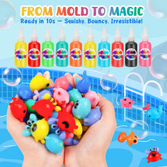 Shabebe glow-in-the-dark gels illuminate underwater creations after lights-out.