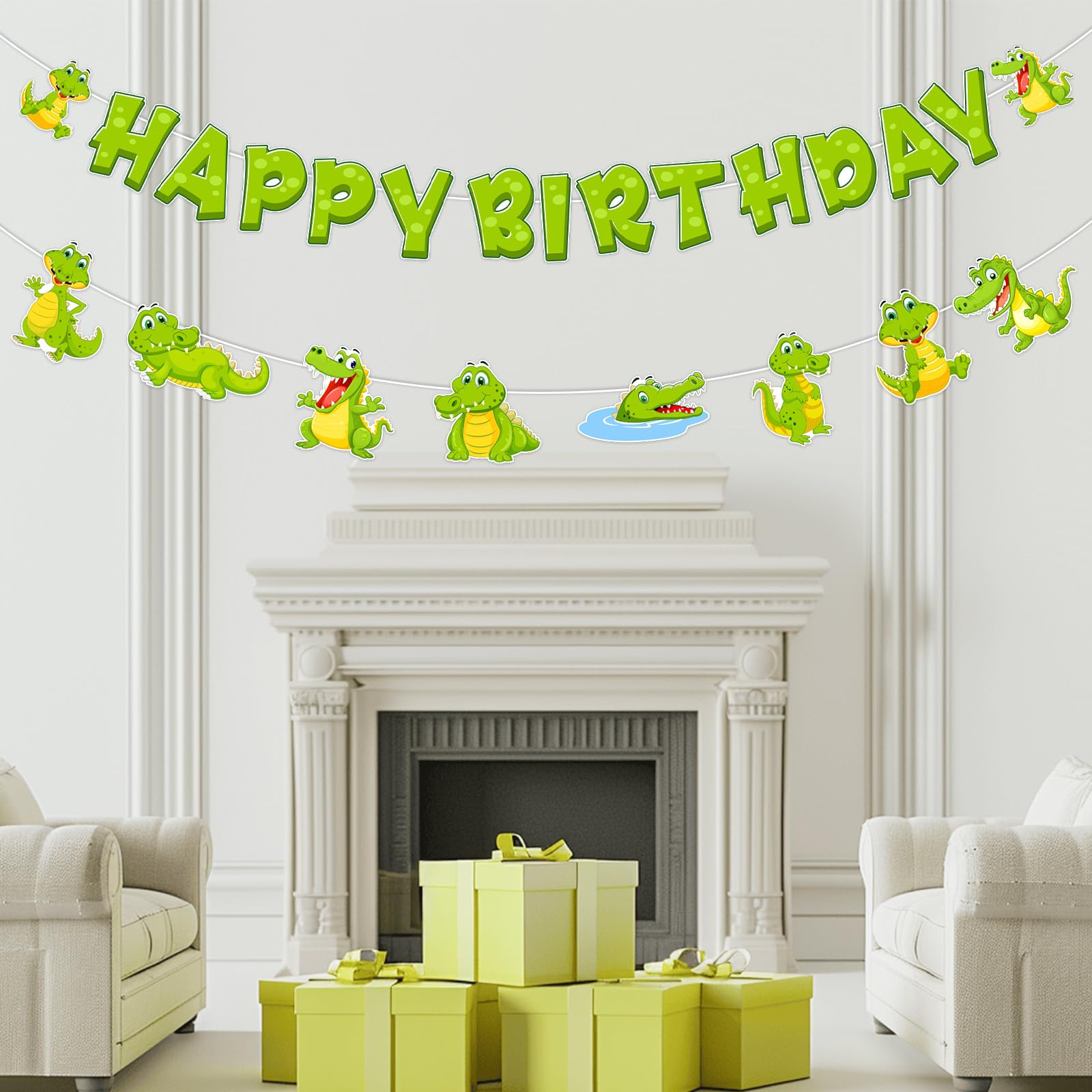 SHADOAMP alligator garland wall decor for tropical jungle themed celebrations.